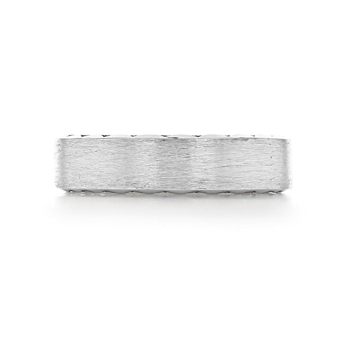 A silver-toned Sculpted Crescent | Wedding Band - 105-6B by Tacori with a brushed, textured finish and scalloped edges.