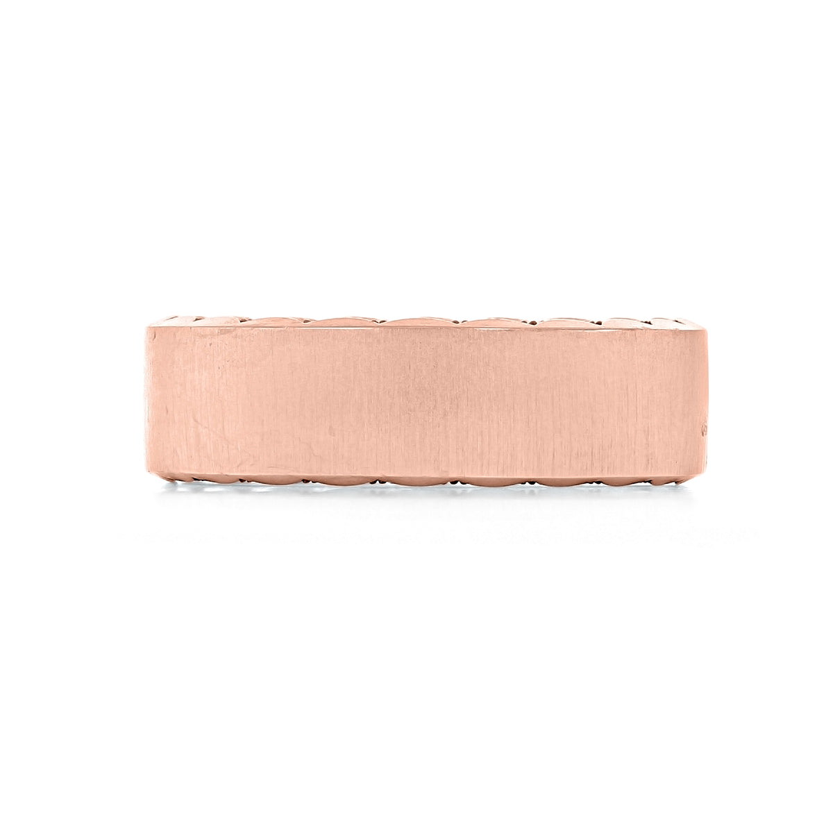 Sculpted Crescent | Wedding Band - 105-7RS in rose gold with a flat, satin finish center and decorative scalloped edges.