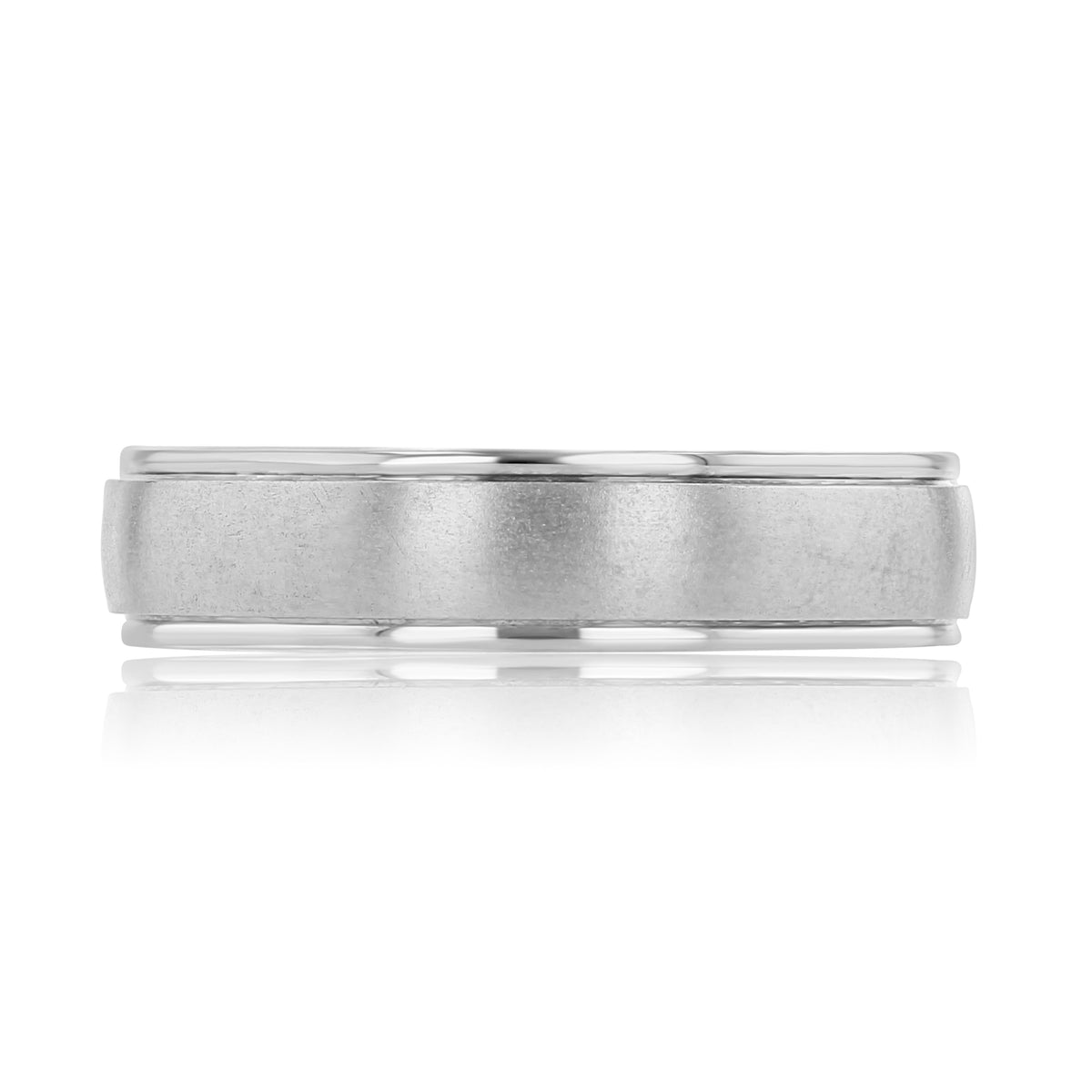 Brushed Center Wedding Band 11-12015B in white gold with a wide, brushed-finish center and polished edges.