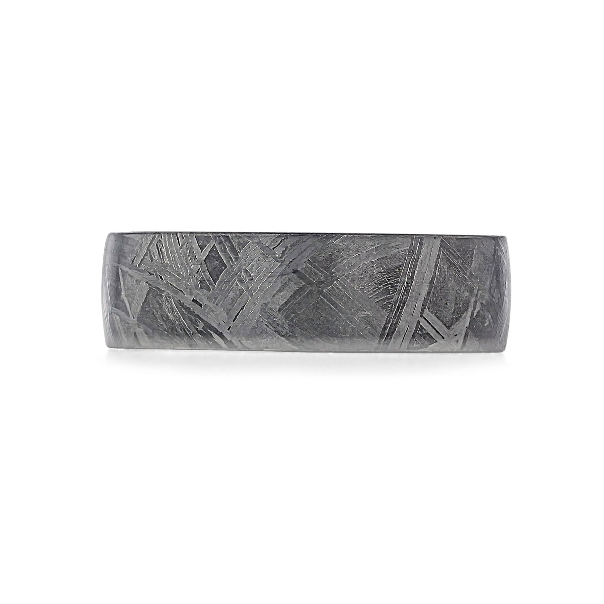 Grey Triton Tungsten Carbide 7mm Men’s Meteorite Wedding Band 11-6137 with a textured, crisscrossing geometric pattern on the surface.