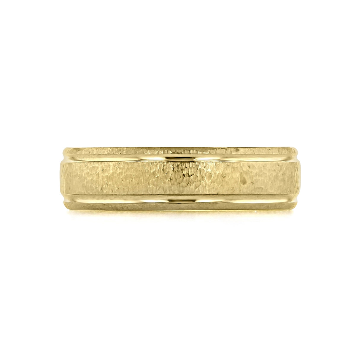 Hammered Wedding Band 11-8856 in yellow gold, featuring a textured, hammered finish and smooth beveled edges.