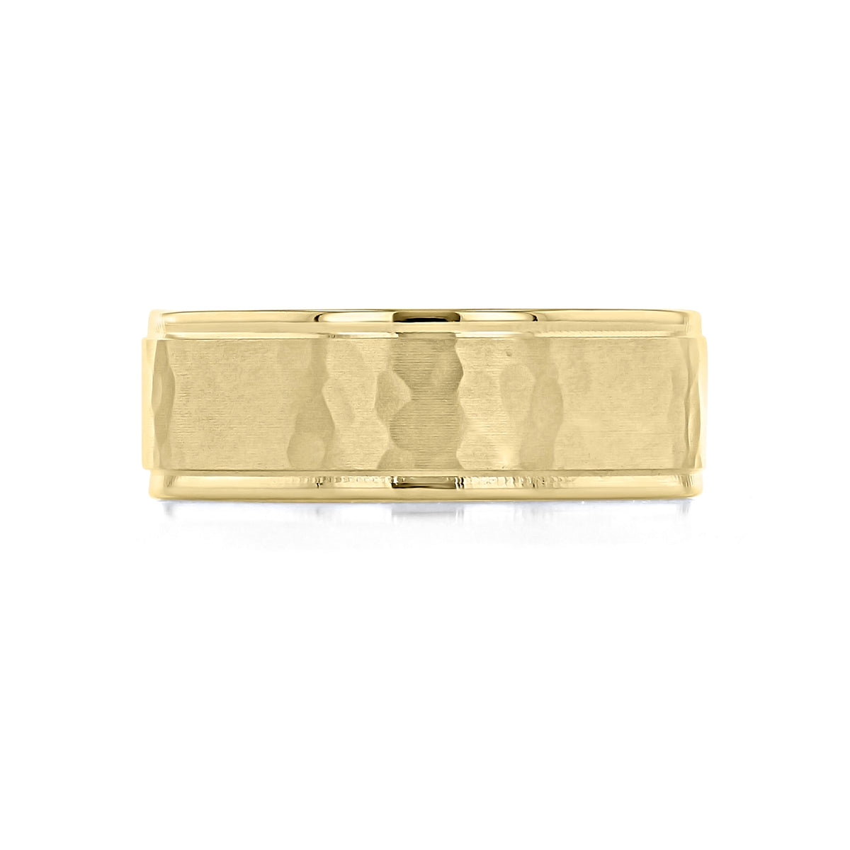 The Hammered Wedding Band | 11-8864W is a yellow gold wedding band featuring a textured center finish and polished edges.