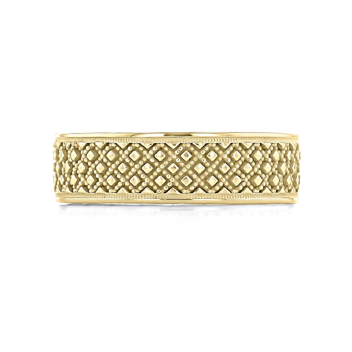 Tacori Sculpted Crescent | Wedding Band - 118-7Y in yellow gold featuring a repeating diamond-shaped textured pattern with a sculpted crescent silhouette.