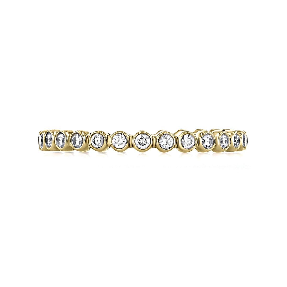 Sculpted Crescent | Bezel Diamond Band - 200-2ETY yellow gold wedding band featuring a continuous row of bezel-set round diamonds.