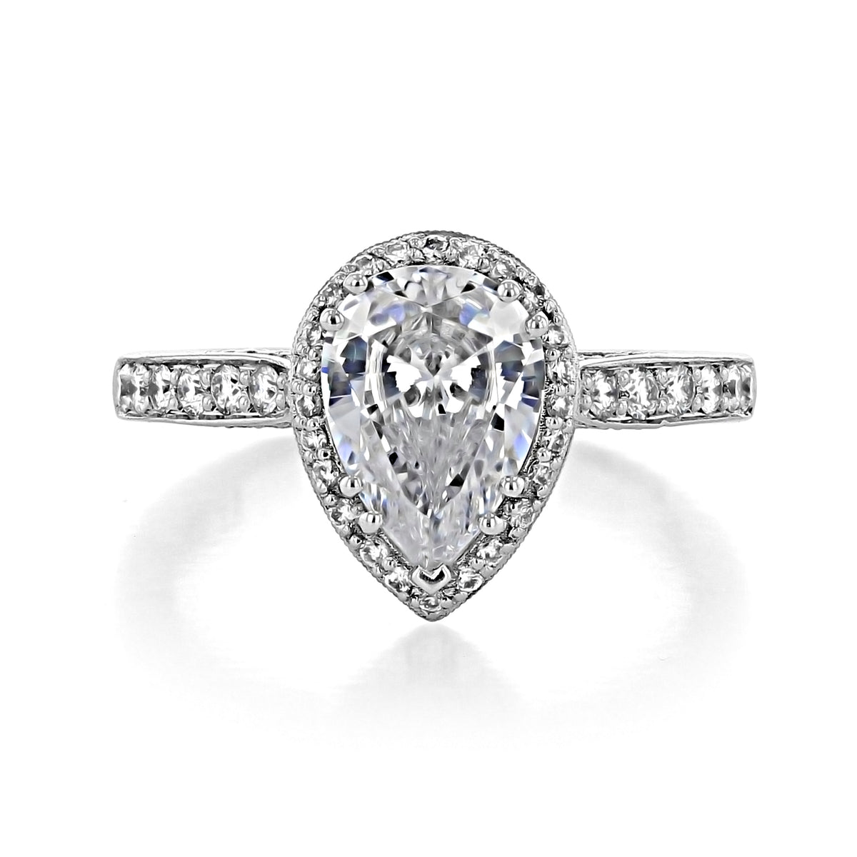 Tacori Dantela | Pear Bloom Engagement Ring - 2620PS10X7P featuring a pear-shaped diamond, halo setting, and a pavé diamond band.