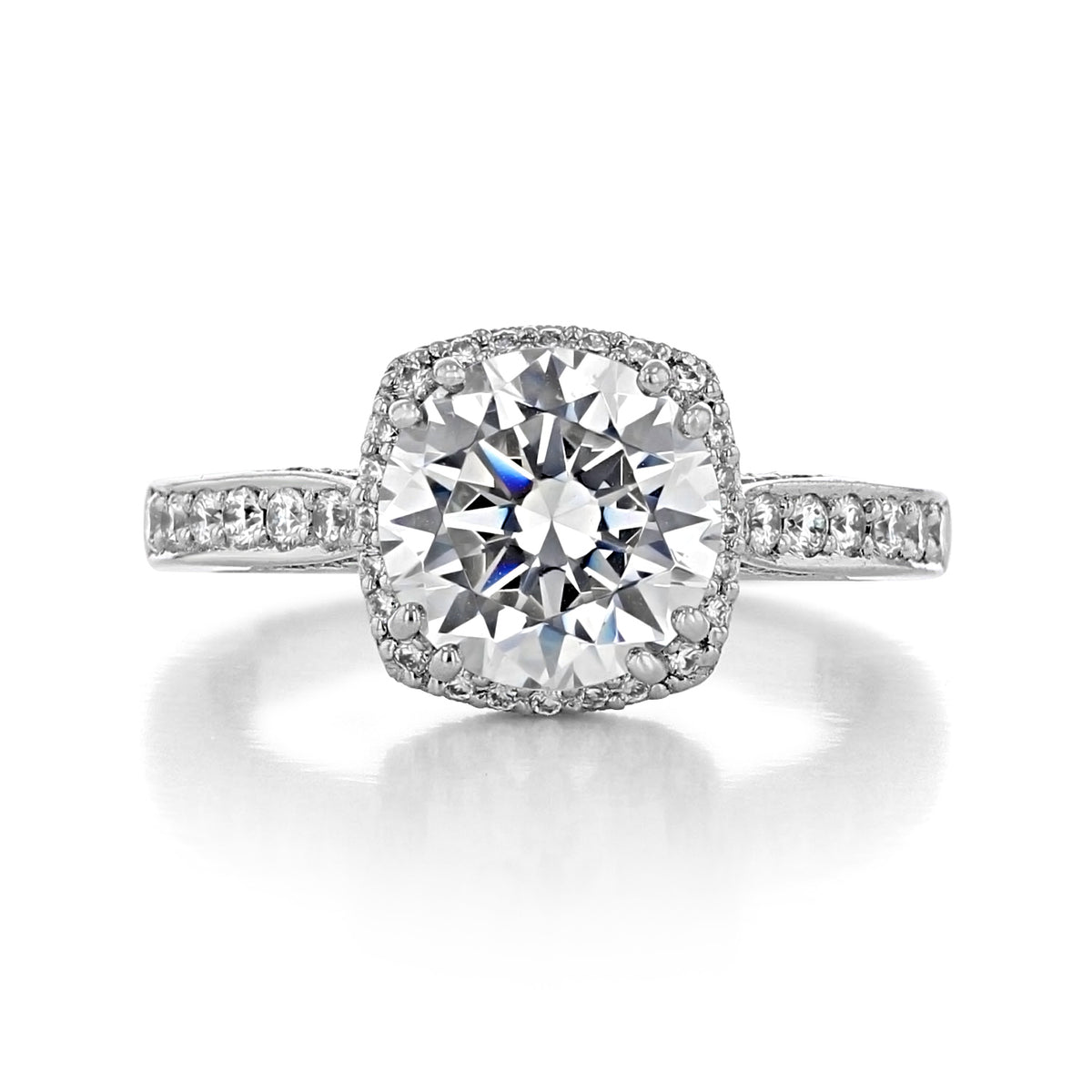 Tacori Dantela | Round Bloom Engagement Ring - 2620RDLGP featuring a round diamond with a cushion halo and pavé-set stones along the band.