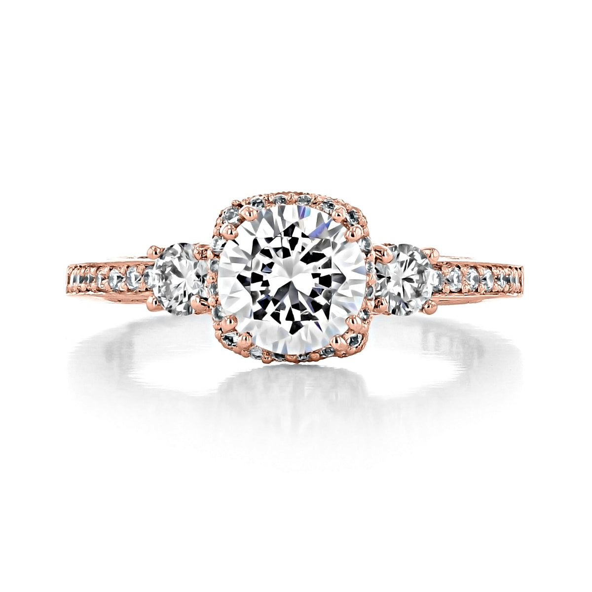 Rose gold Tacori Dantela | Round Bloom Engagement Ring 2623RDSMPPK featuring a round center diamond, a halo of small stones, and a pavé-set diamond band.
