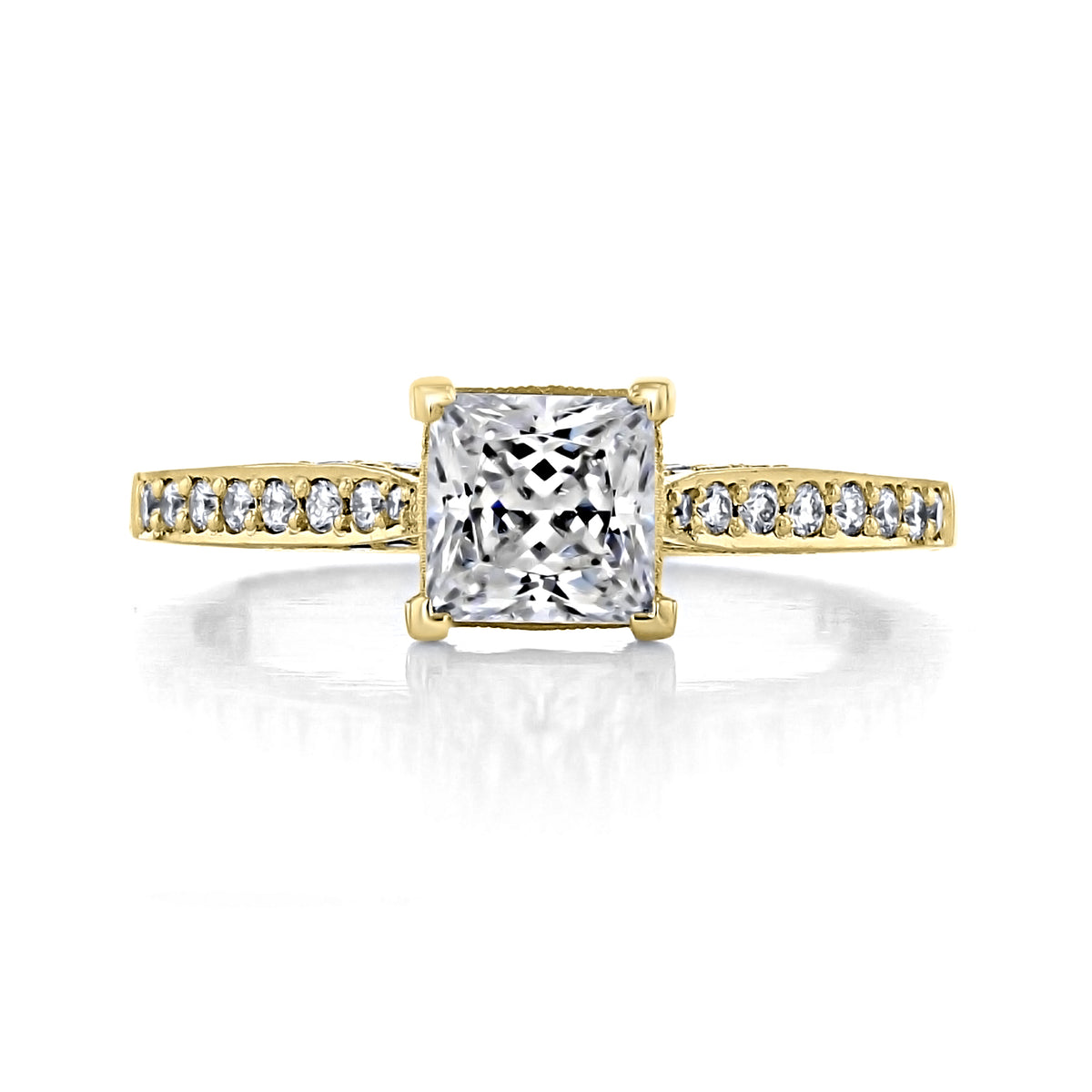 Tacori Dantela | Princess Solitaire Engagement Ring - 2638PRP55Y featuring a princess-cut diamond solitaire on a yellow gold band with pavé-set accent diamonds.