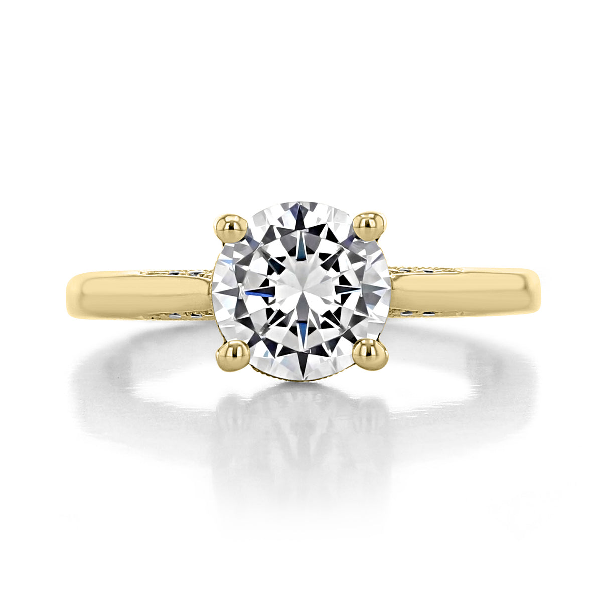 Tacori Dantela | Round Solitaire Engagement Ring - 2638RD75Y featuring a round diamond, yellow gold band, and four-prong setting.
