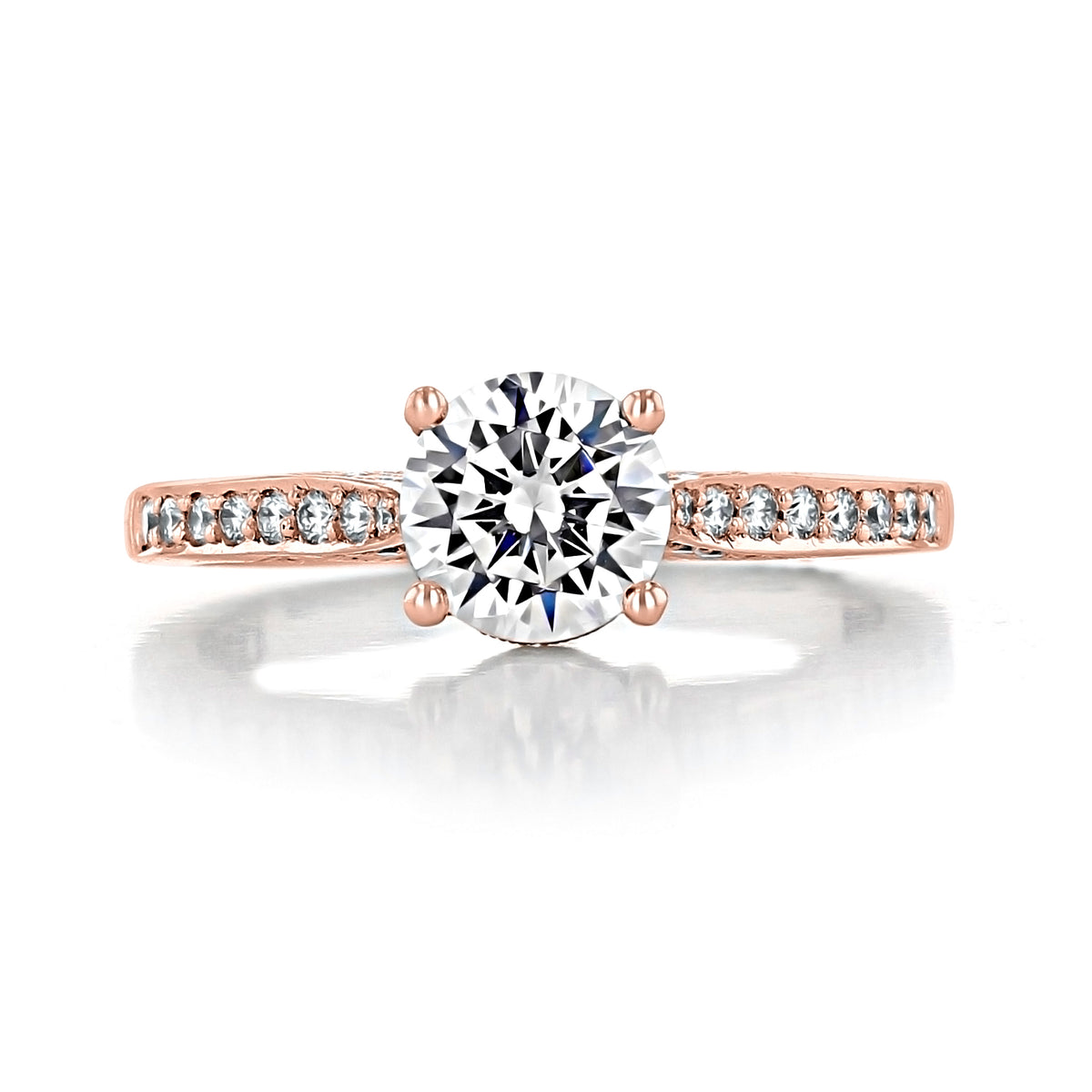 Rose gold Dantela | Round Solitaire Engagement Ring - 2638RDP65PK with a round center diamond and diamond-accented band.