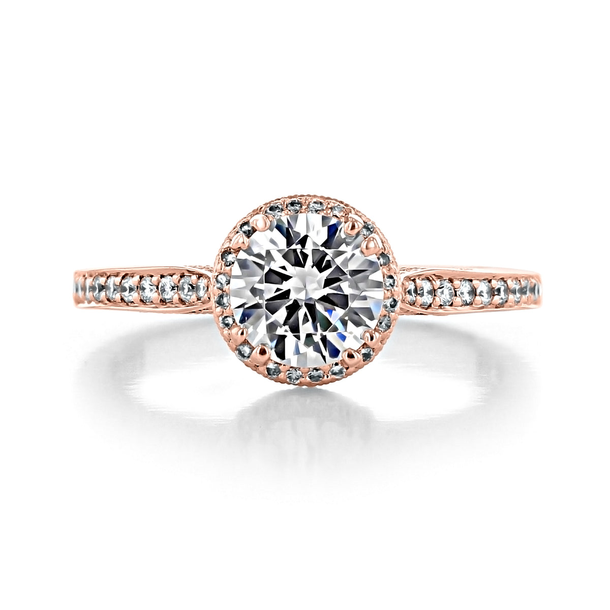 Tacori Dantela | Round Pavé Engagement Ring - 2639RDP65PK in rose gold, featuring a round center diamond surrounded by a pavé-set diamond halo and band.