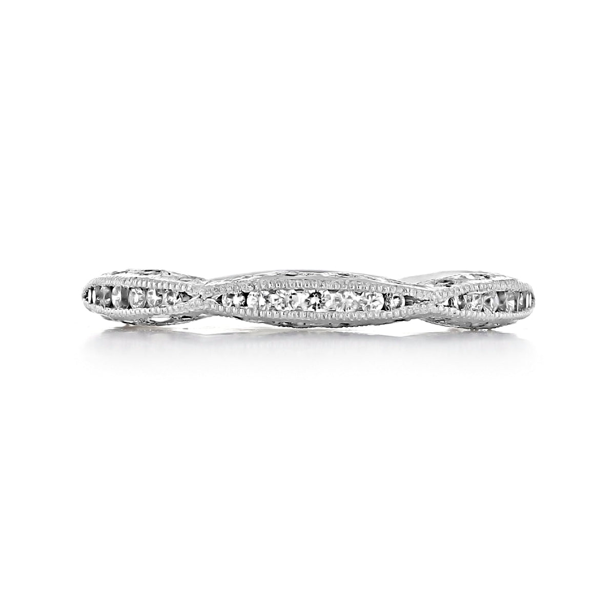 Tacori Classic Crescent | Diamond Band - 2645B5W white gold ladies band with a wavy, openwork design and milgrain detailing accented with small round diamonds.