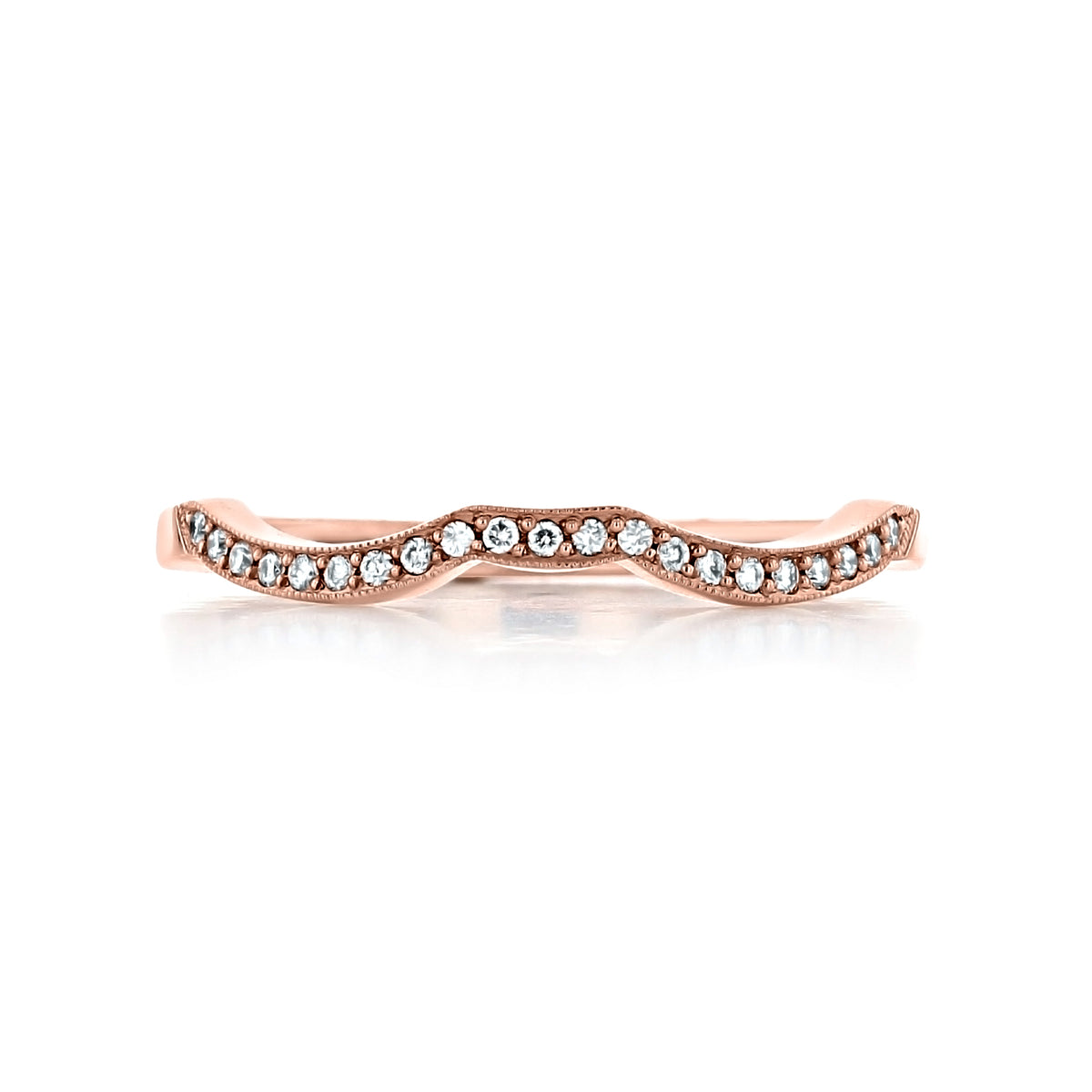 Ribbon | Diamond Band - 2648SMBPK 18k rose gold contoured Tacori wedding band featuring a row of pavé-set diamonds with milgrain detailing.