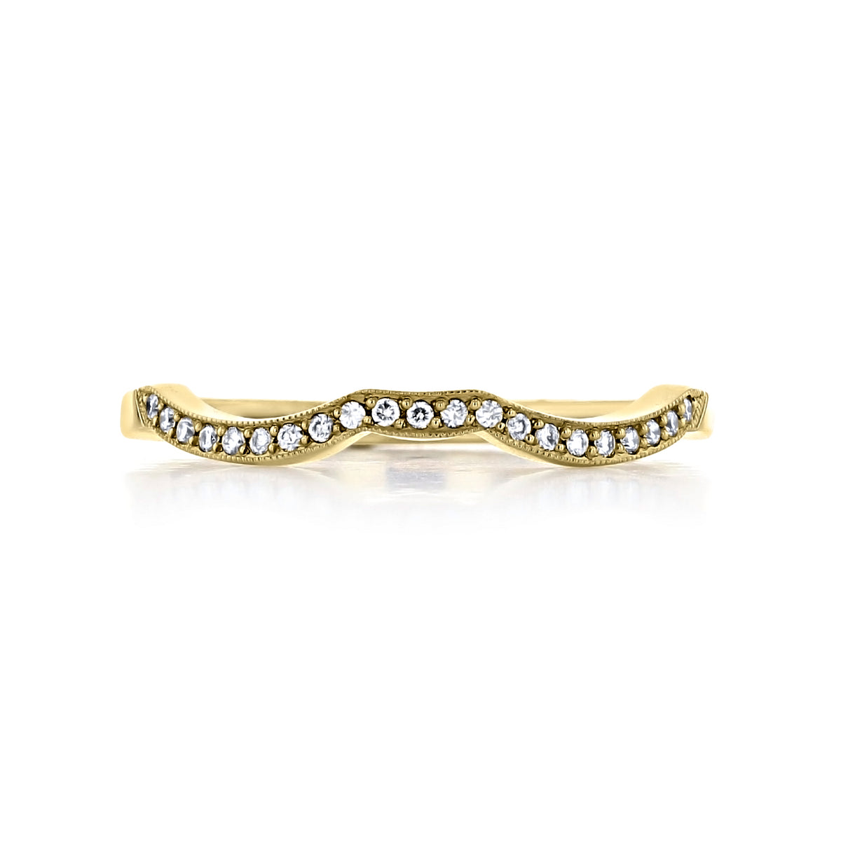 Curved 18k yellow gold Ribbon | Diamond Band - 2648SMBY featuring a row of pavé-set diamonds.