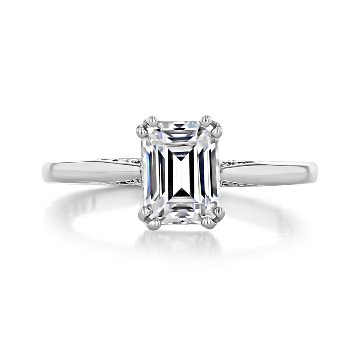 Simply Tacori Emerald Solitaire Engagement Ring - 2650EC75X55W featuring an emerald-cut solitaire diamond on a plain metal band.