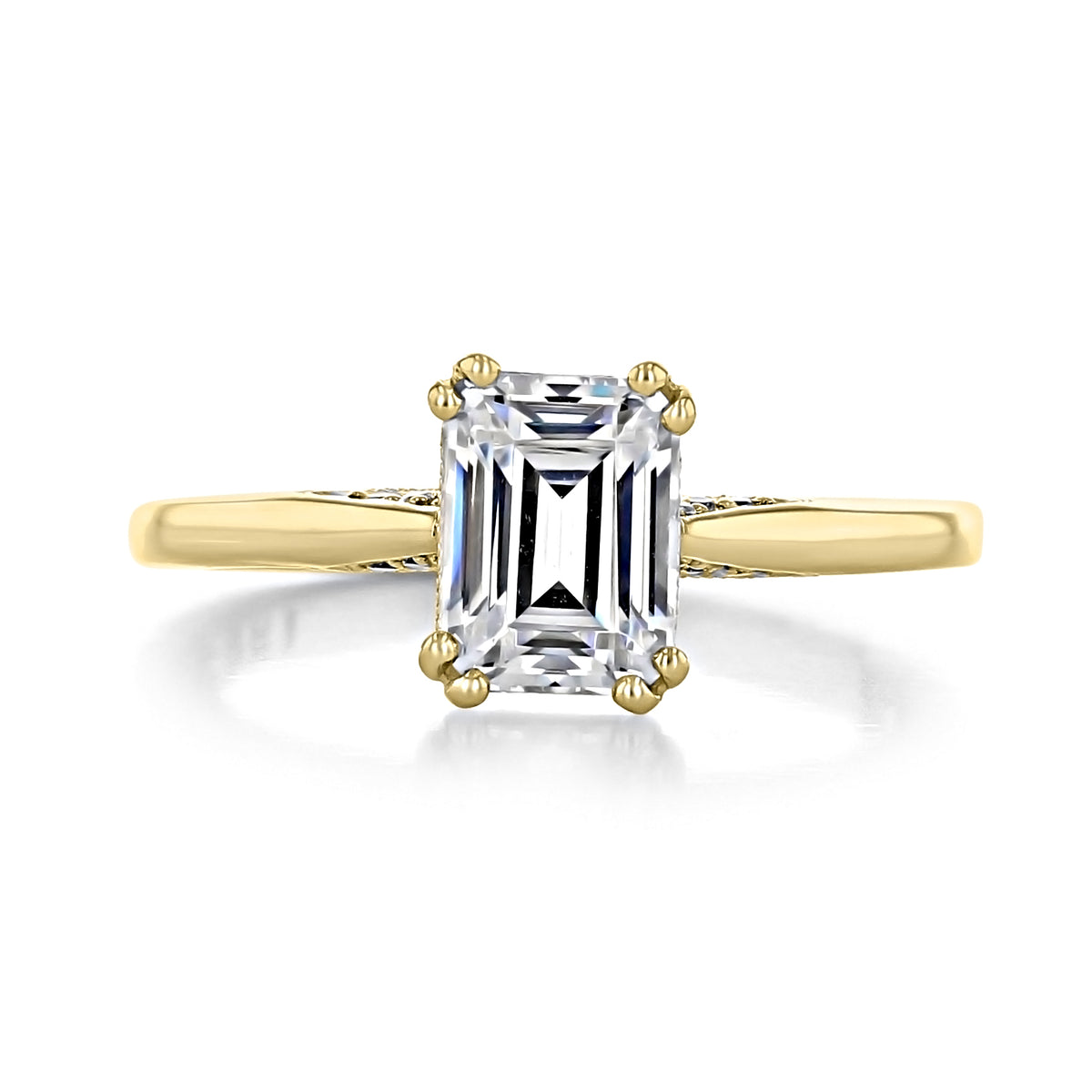 Simply Tacori Emerald Solitaire Engagement Ring - 2650EC75X55Y featuring an emerald-cut diamond on a yellow gold band.