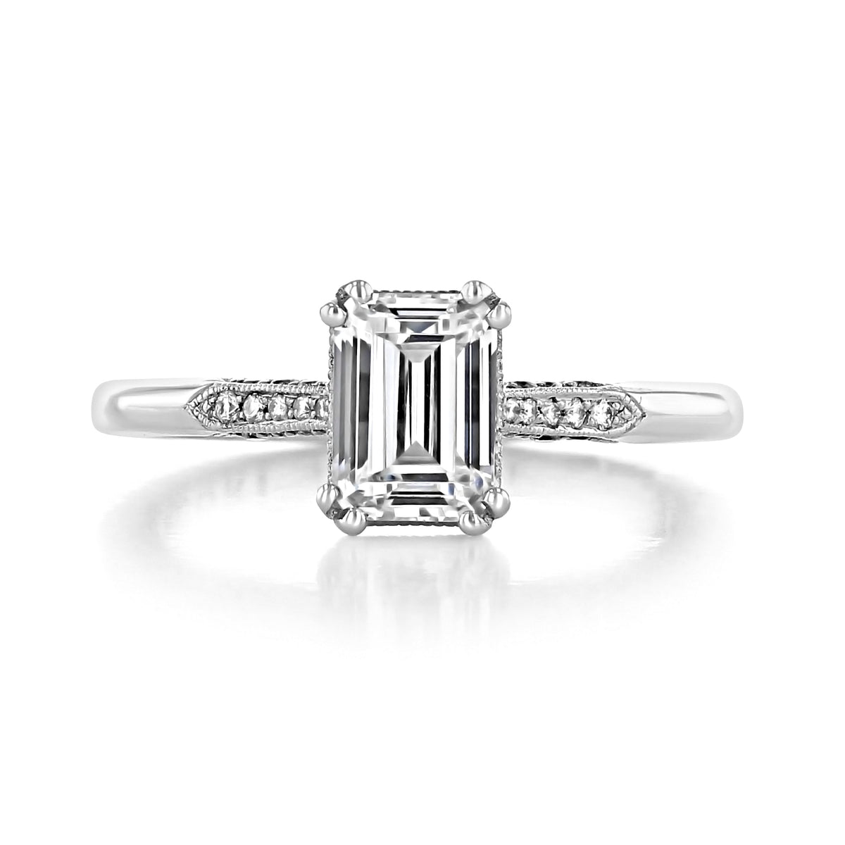 Simply Tacori Emerald Solitaire Engagement Ring - 2651EC7X5 featuring an emerald-cut solitaire diamond with pave-set diamonds along the band.