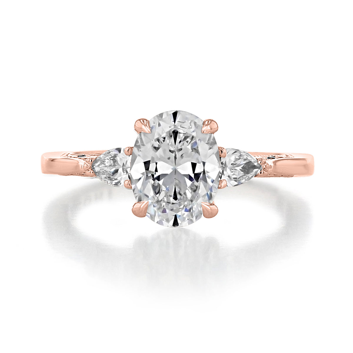 Simply Tacori 2668OV85X65PK oval-cut engagement ring featuring two pear-shaped diamonds set in rose gold.