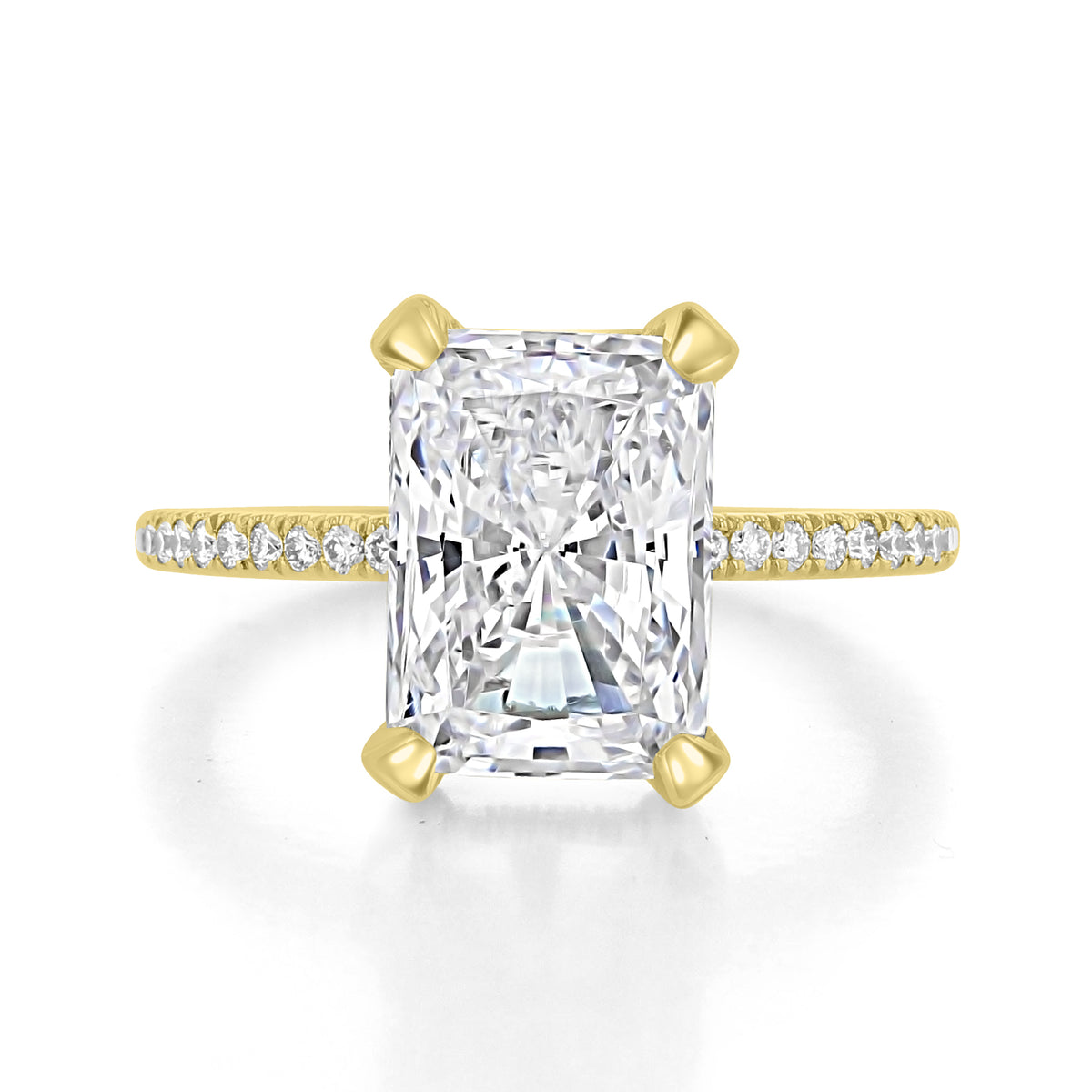 Simply Tacori emerald-cut solitaire engagement ring (267015EC11X8Y) with a pavé diamond band set in 18k yellow gold.