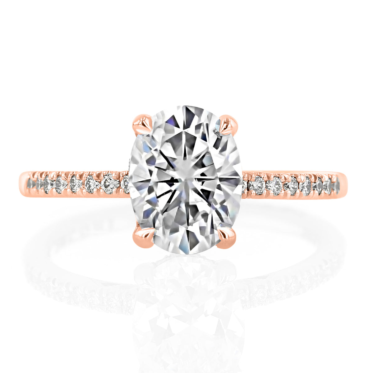 Simply Tacori | Oval Solitaire Engagement Ring - 267015OV9X7PK in rose gold featuring an oval diamond center stone and a pavé diamond band.
