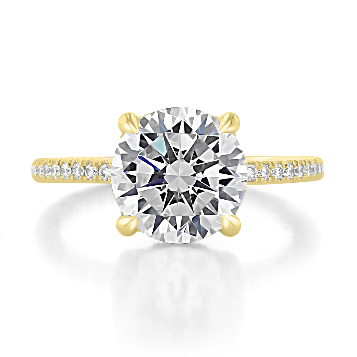 Simply Tacori | Round Solitaire Engagement Ring - 267015RD95Y featuring a round-cut diamond solitaire on a yellow gold band with a diamond-studded basket and pavé accents.