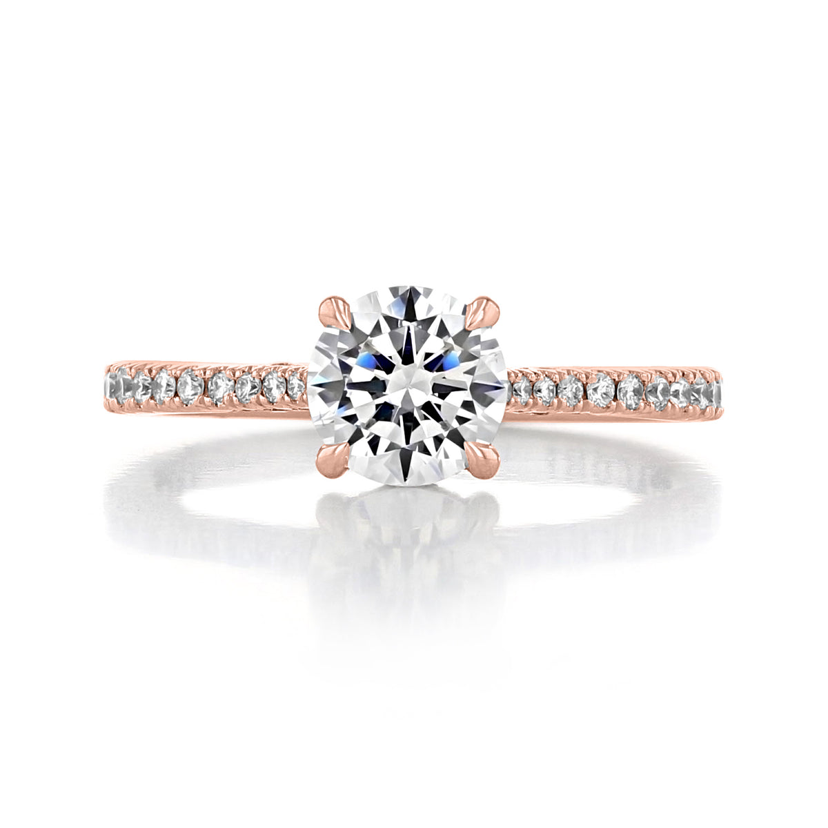Simply Tacori | Round Solitaire Engagement Ring - 2671RD65PK in rose gold, featuring a pavé band and signature Tacori crescents.