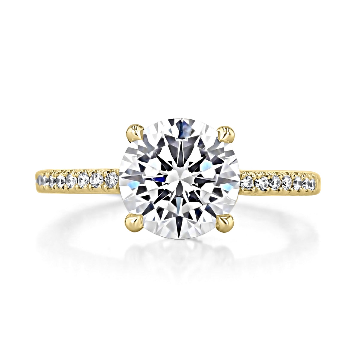 A Simply Tacori | Round Solitaire Engagement Ring - 268315RD85Y featuring a round-cut diamond solitaire set in a 14k yellow gold band with micro-prong pavé-set diamonds along the shank.