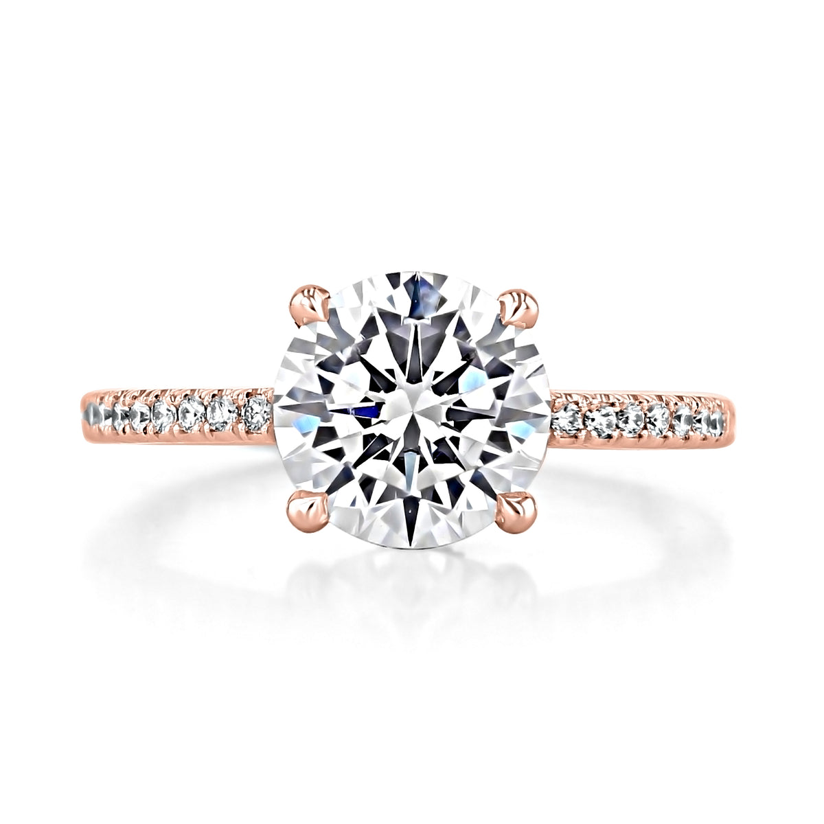 Simply Tacori | Round Solitaire Engagement Ring - 268315RD85PK in 14k rose gold featuring a round center stone and pavé diamonds along the band.