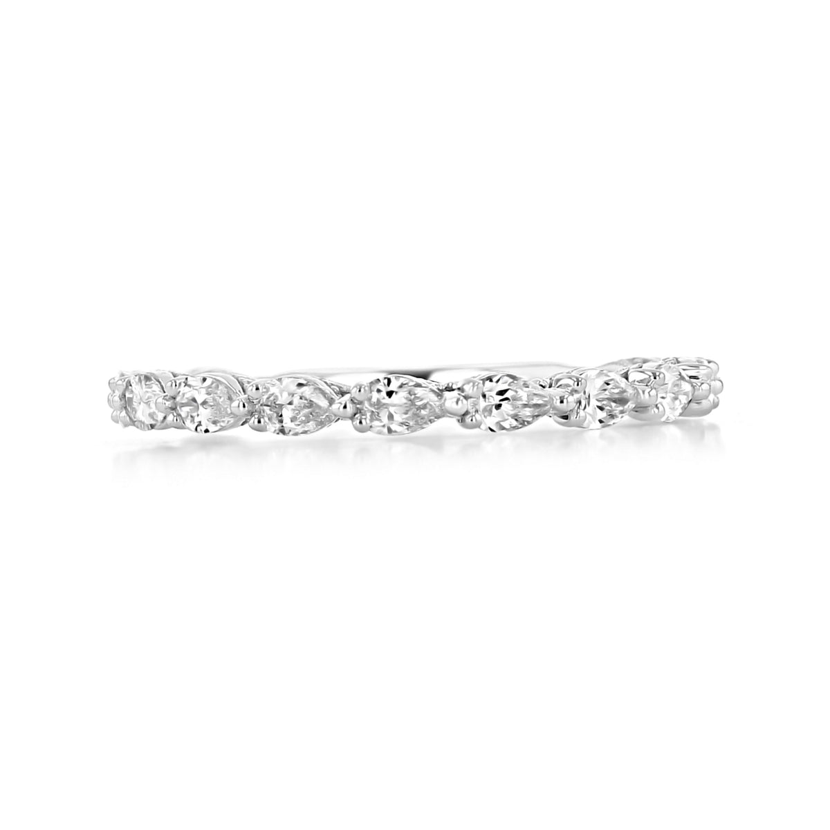 A Sculpted Crescent | Diamond Wedding Band - 2687B34W in 18k white gold, set with a continuous row of marquise-cut diamonds.