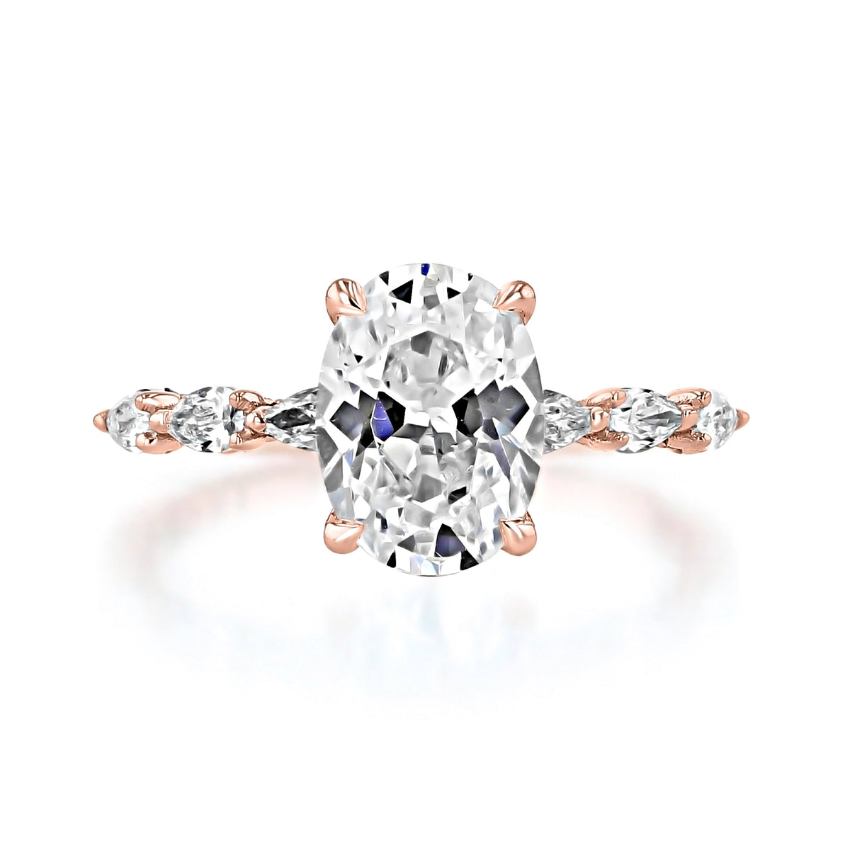 Sculpted Crescent | Oval Solitaire Engagement Ring - 2687OV95X7PK in 14k rose gold with an oval-cut center stone and marquise-shaped diamond accents.