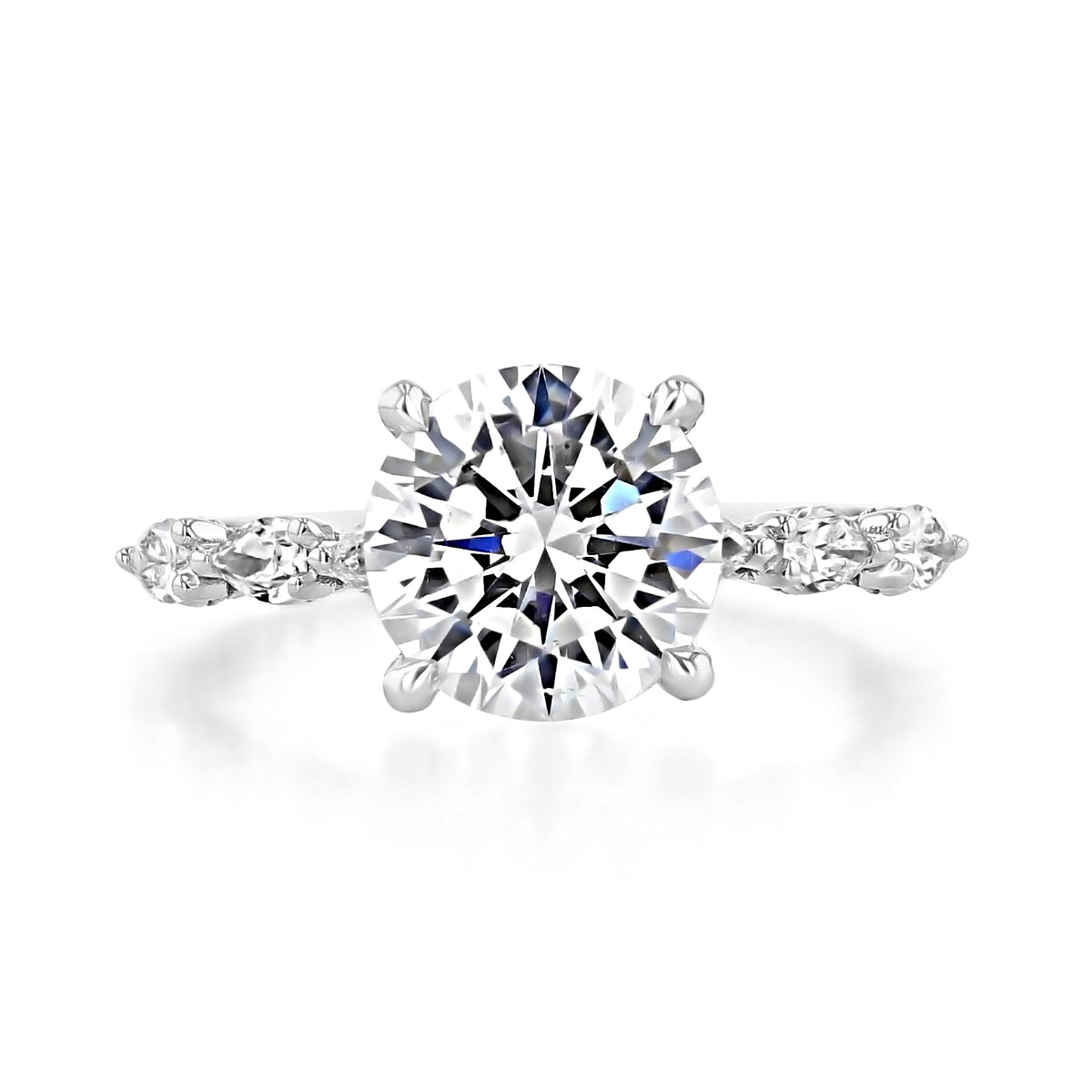 Sculpted Crescent | Round Solitaire Engagement Ring - 2687RD85W featuring a round brilliant-cut diamond in 18k white gold with a sculpted metal band set with accent diamonds.