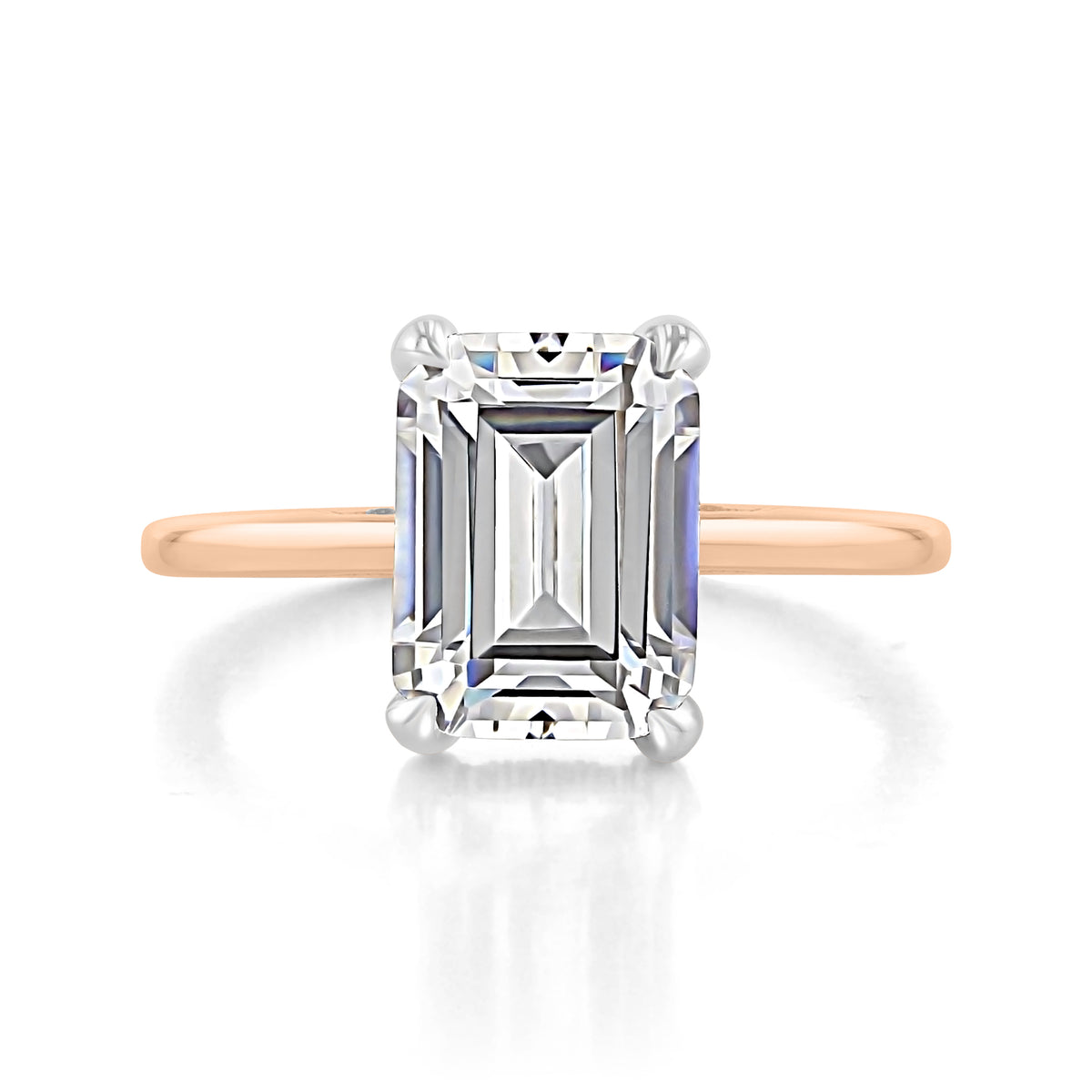 Simply Tacori Emerald Solitaire Engagement Ring - 268815EC10X75PKW featuring an emerald-cut diamond, rose gold band, and silver-toned prongs.