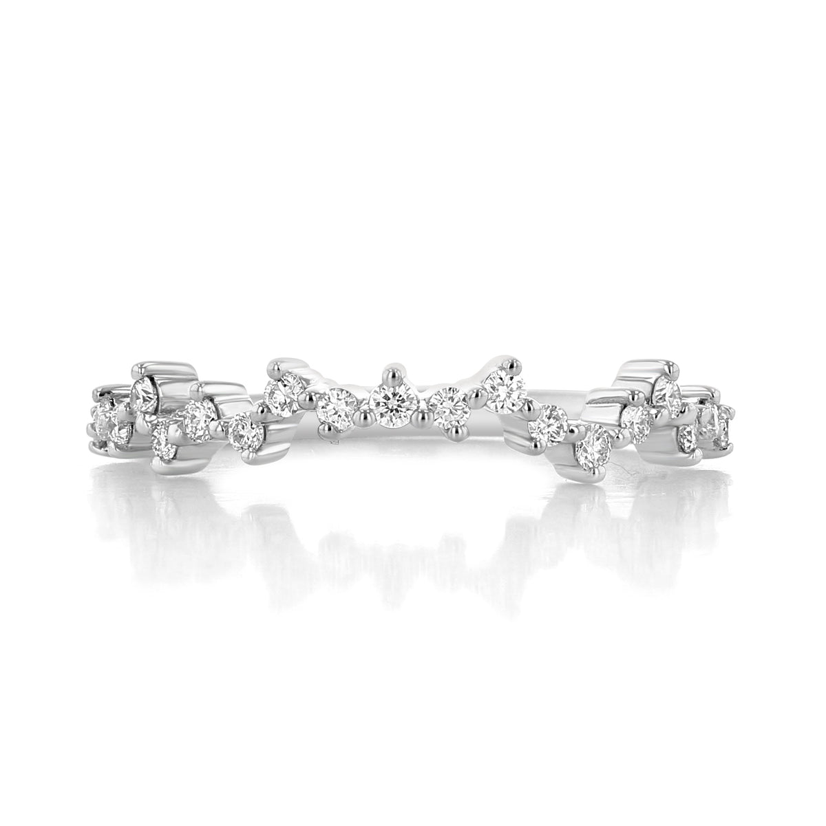 Meadow | Cluster Diamond Wedding Band featuring a curved platinum band with a cluster of round diamonds, perfect for a wedding stack.
