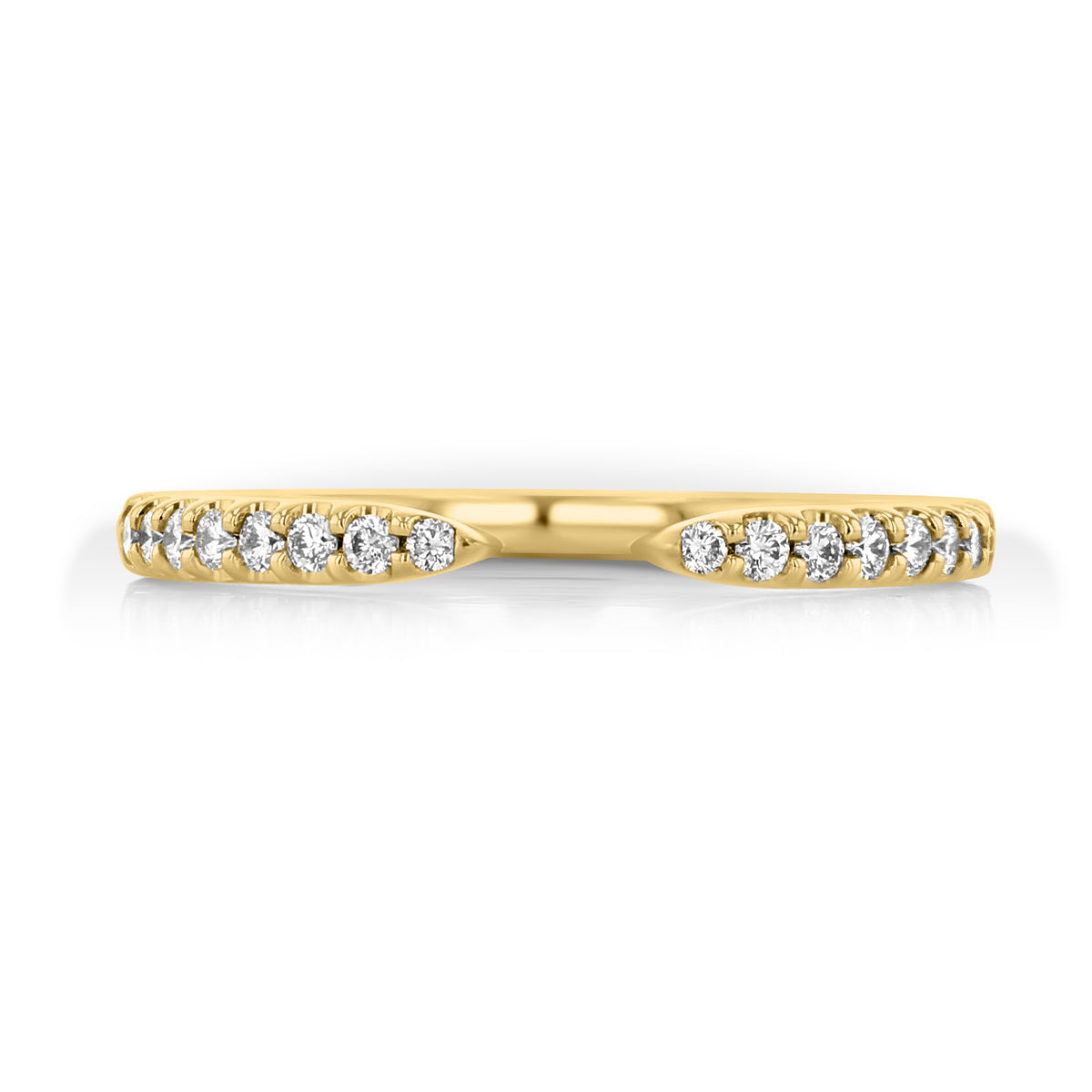 Lucia | Diamond Cuff Wedding Band in 14k yellow gold with a curved center and diamonds set along the band.