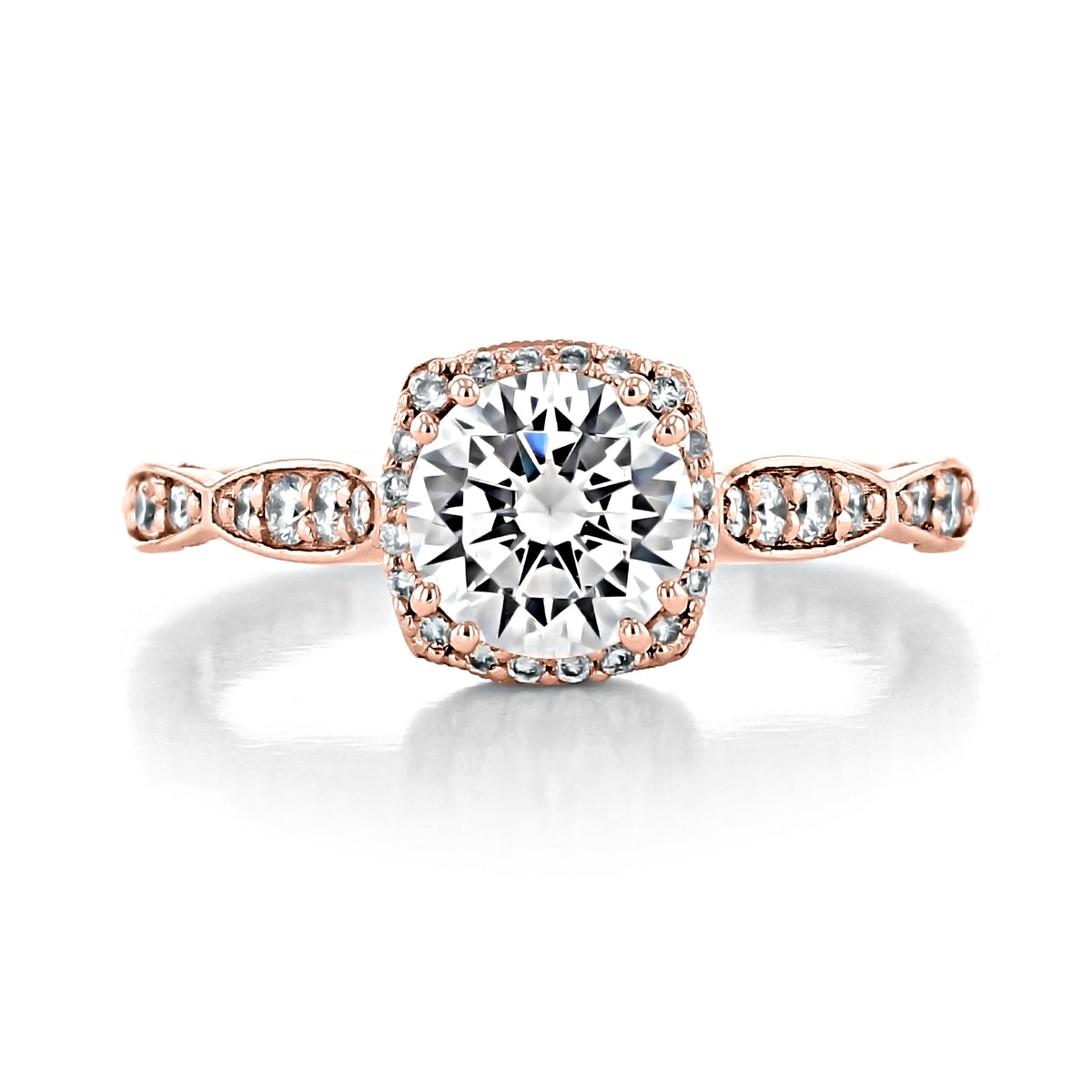 Dantela | Cushion Pavé Engagement Ring - 39-2CU65PK in rose gold, featuring a cushion-shaped center stone in a pavé halo setting with additional pavé diamonds along the band.