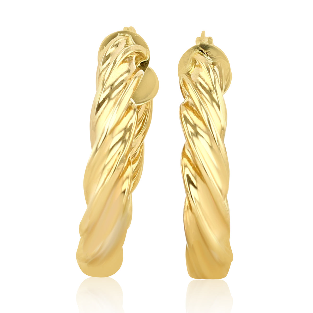 14K Yellow Gold Twisted Hoop Earrings | 4002158 featuring a pair of 14K yellow gold hoop earrings with a twisted design.