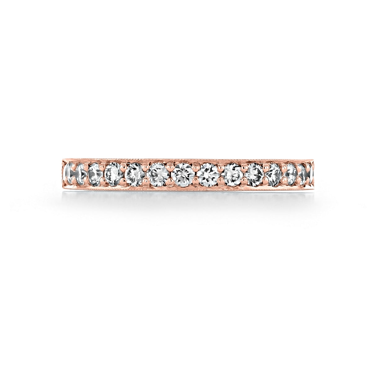 Rose gold Sculpted Crescent | Diamond Band - 41-25PK eternity band set with a row of round brilliant-cut diamonds.
