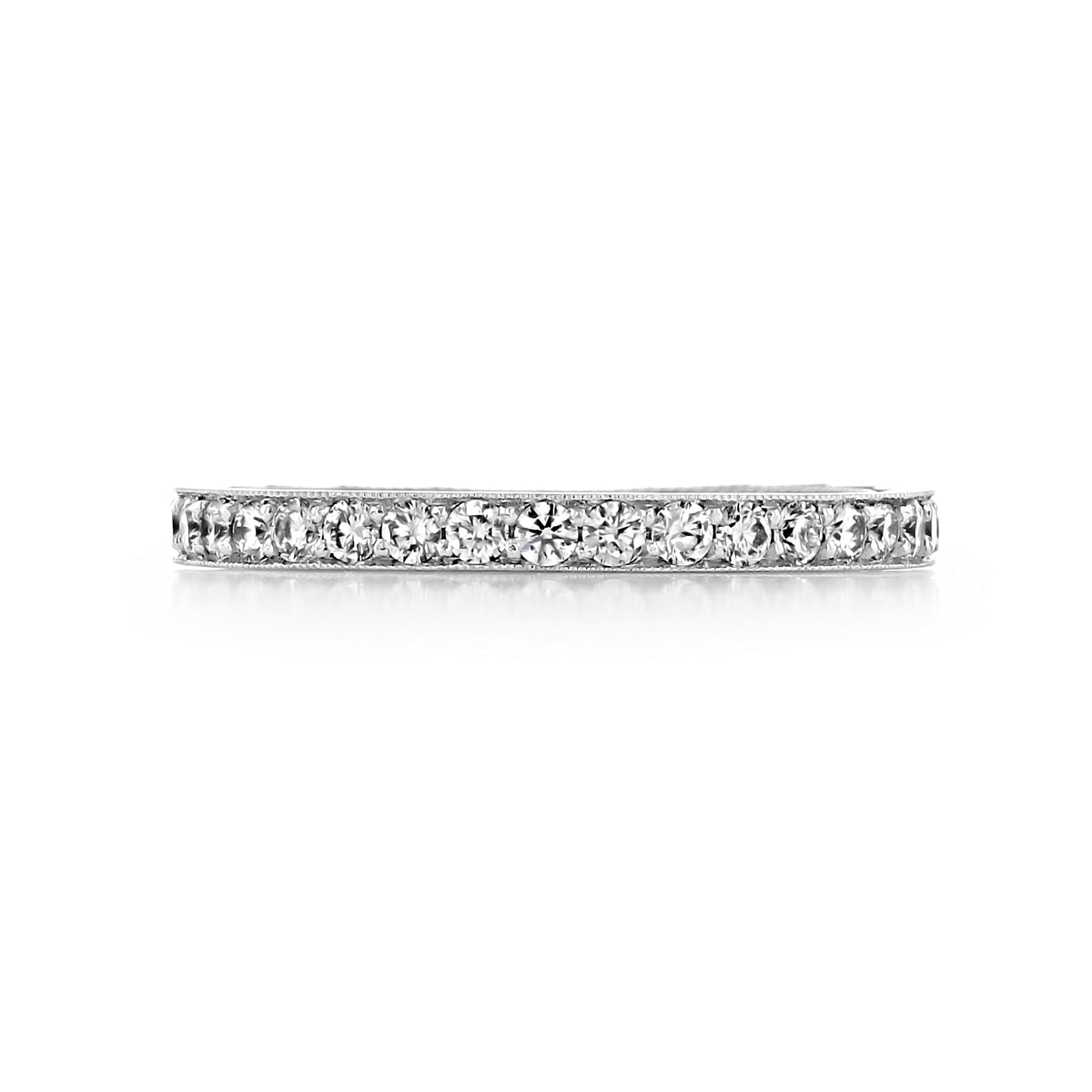 Sculpted Crescent | Diamond Band - 41-2ETW featuring a row of pavé-set round-cut diamonds in silver-toned metal with milgrain edges and a signature Tacori crescent design.
