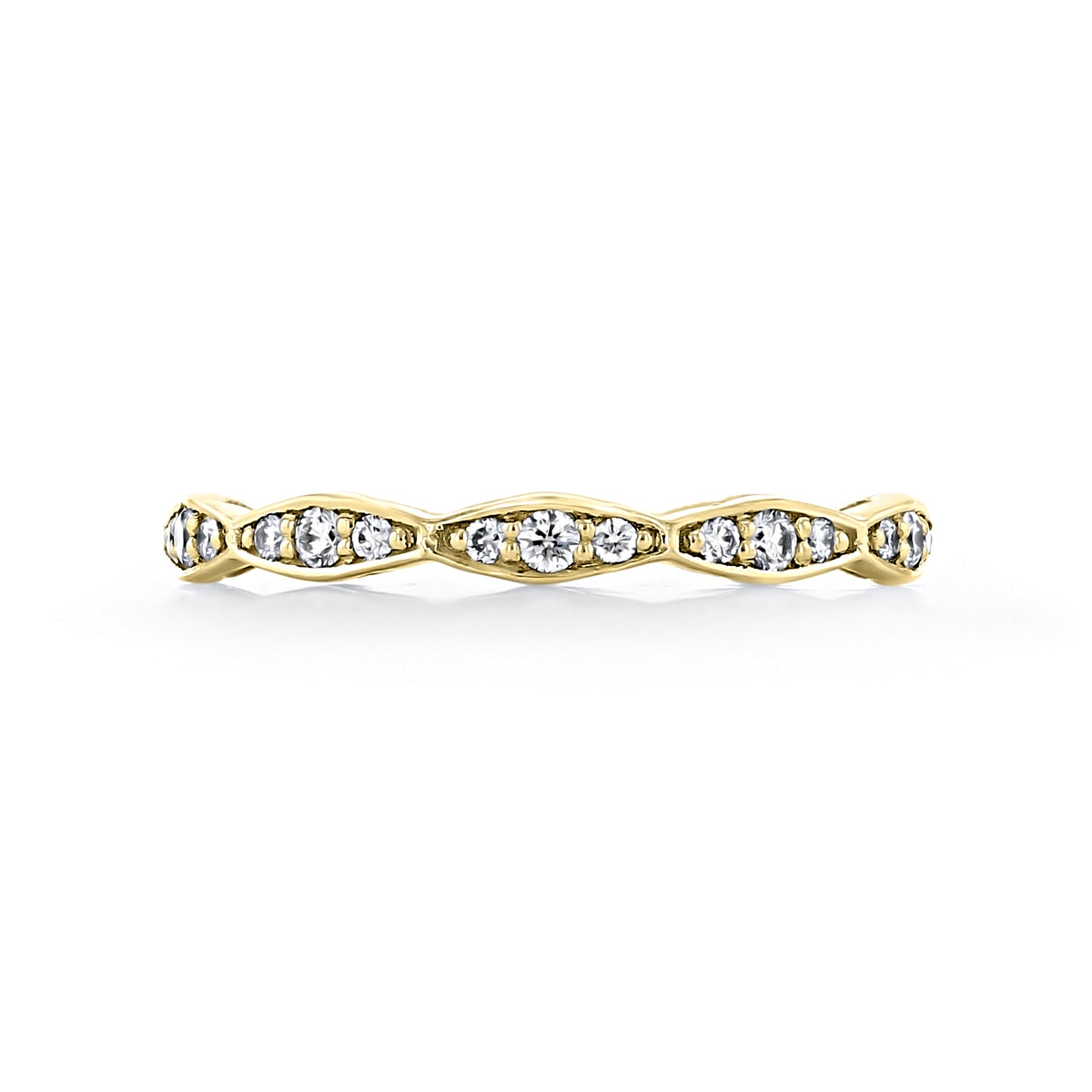 Yellow gold Tacori Sculpted Crescent | Diamond Band - 46-2ETY featuring a series of marquise-shaped settings each containing three round diamonds.