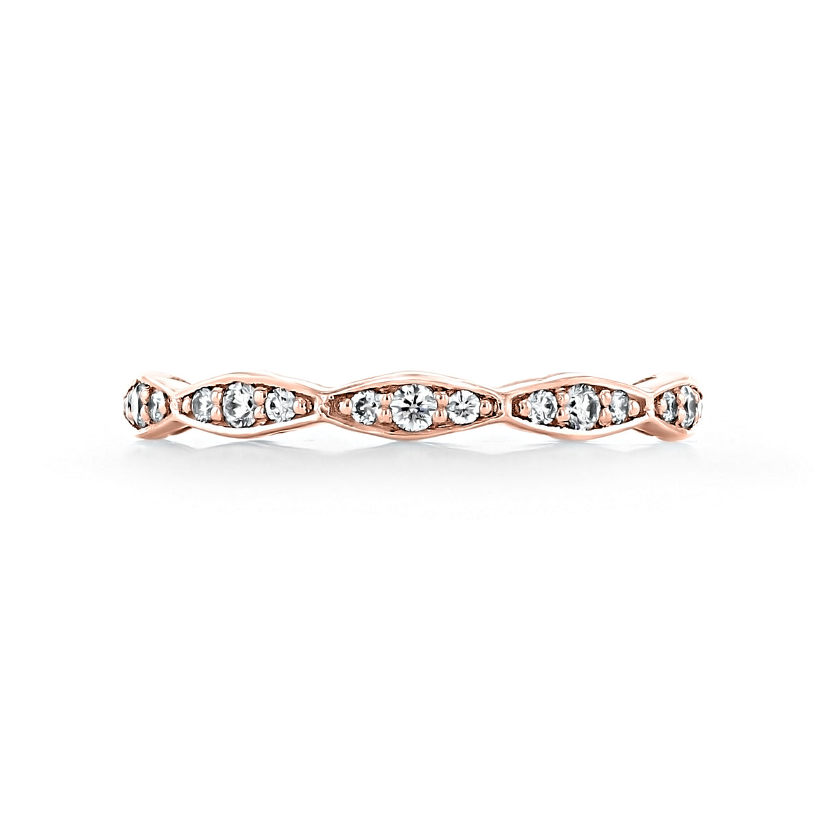 Rose gold diamond eternity band from the Sculpted Crescent | Diamond Band - 46-2ETPK collection, featuring a Tacori Sculpted Crescent marquise-shaped metal motif.