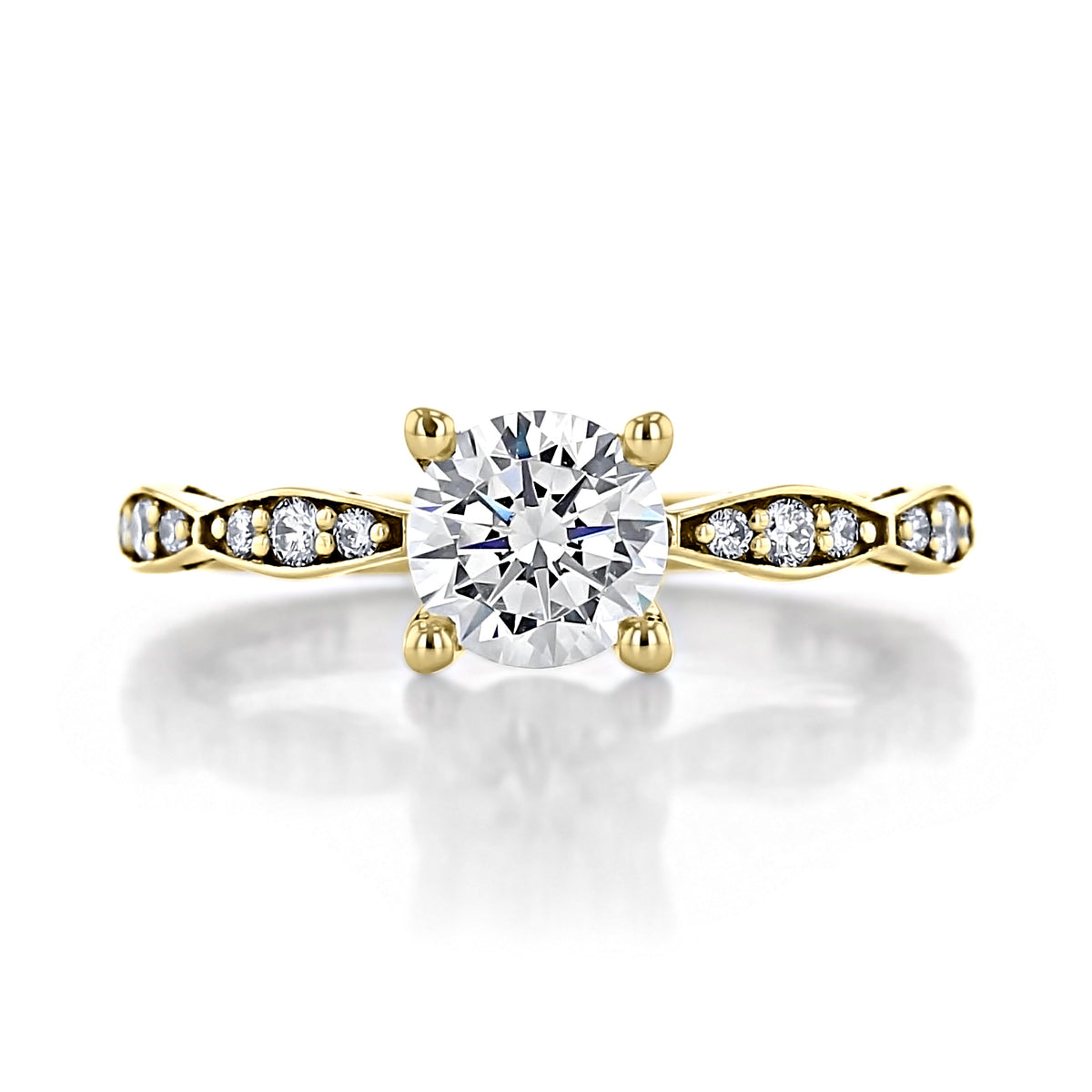 Tacori Sculpted Crescent | Round Solitaire Engagement Ring - 46-2RD65Y featuring a round solitaire diamond set in yellow gold with a diamond-accented band.