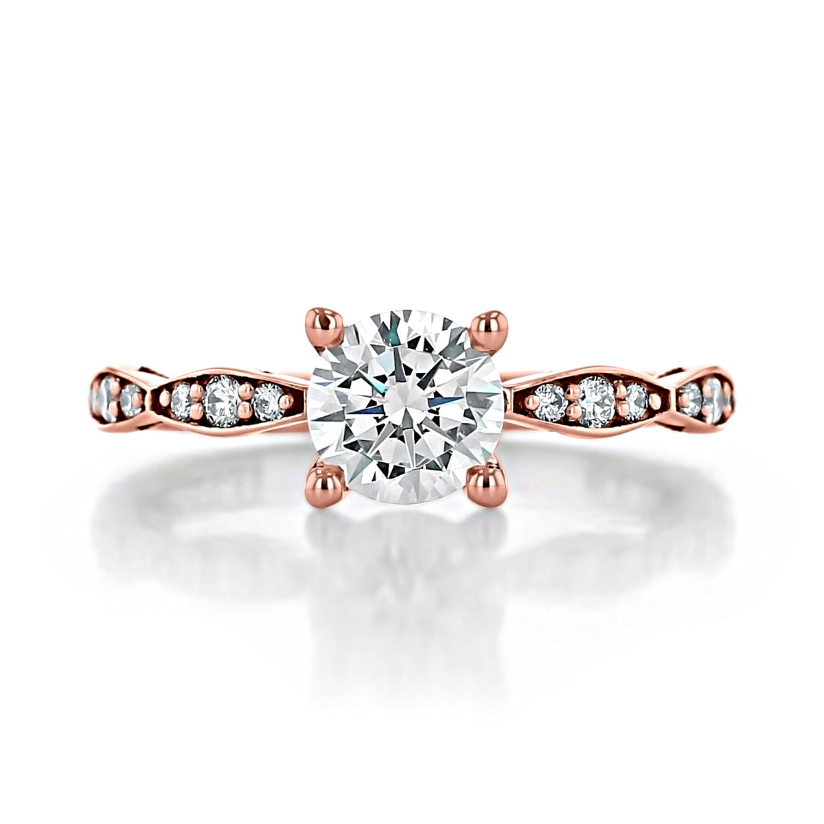Sculpted Crescent | Round Solitaire Engagement Ring - 46-2RD6PK from the Tacori Pretty In Pink collection, featuring a rose gold band with pavé-set diamonds along the sides.