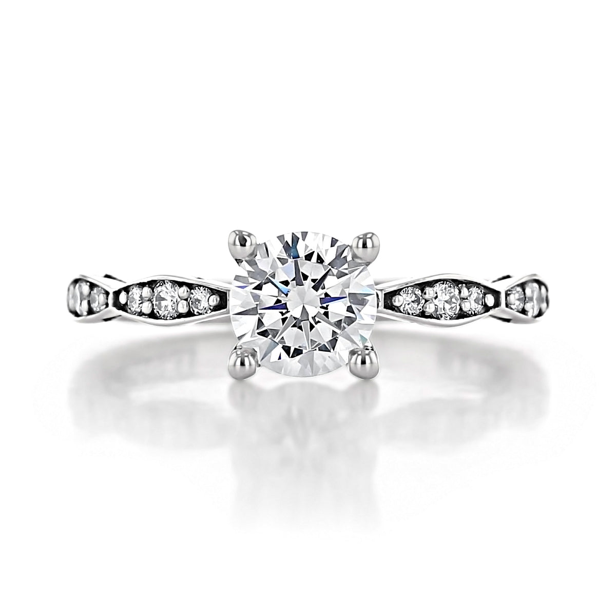 Tacori Sculpted Crescent | Round Solitaire Engagement Ring - 46-2RD65W featuring a polished metal band with diamond-encrusted Sculpted Crescent shoulders.