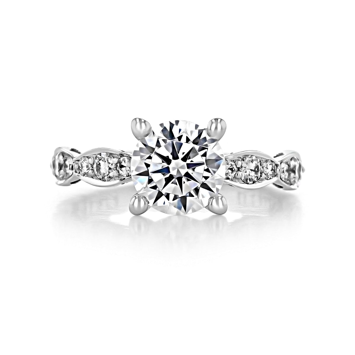 Tacori Sculpted Crescent | Round Pavé Engagement Ring - 46-3RD75W featuring a round diamond solitaire and a pavé-set, Sculpted Crescent band.