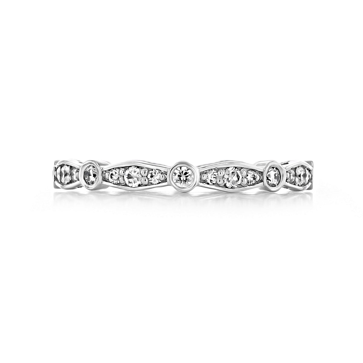 Sculpted Crescent | Diamond Band - 47-2ETW in polished silver, featuring a repeating pattern of bezel-set round diamonds alternating with diamond-studded crescents.