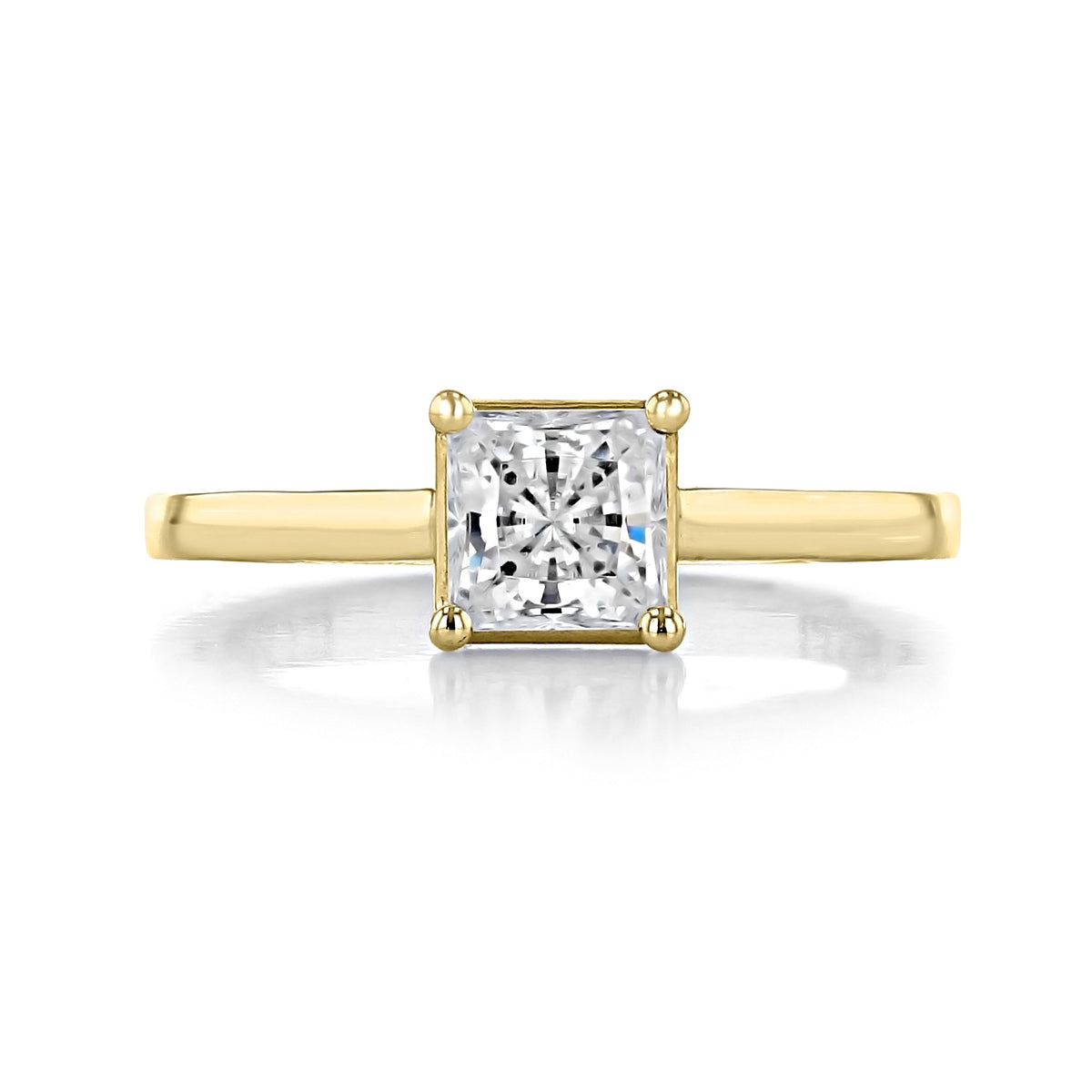 A yellow gold Sculpted Crescent | Princess Solitaire Engagement Ring - 48PR55Y by Tacori featuring a square princess-cut diamond held by four prongs.