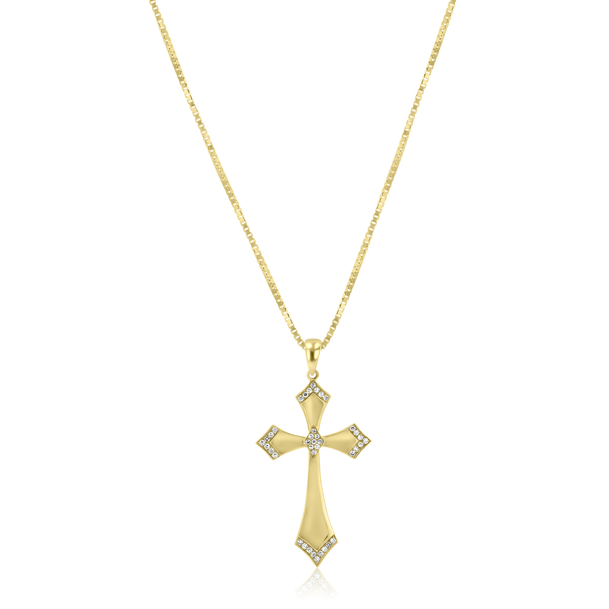 14K Yellow Gold Cross Pavé Diamond Pendant on a delicate chain, featuring a yellow gold cross with diamond accents that creates a timeless piece of jewelry.