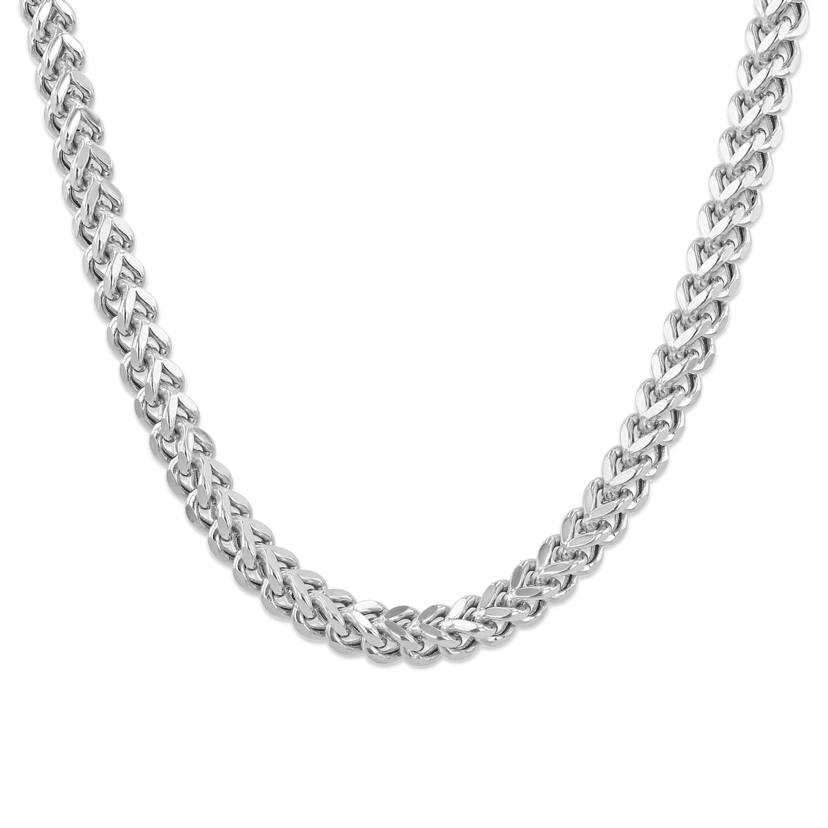 A 14K White Gold 4.2MM Franco Hollow Chain 5001881 white gold Franco chain necklace.