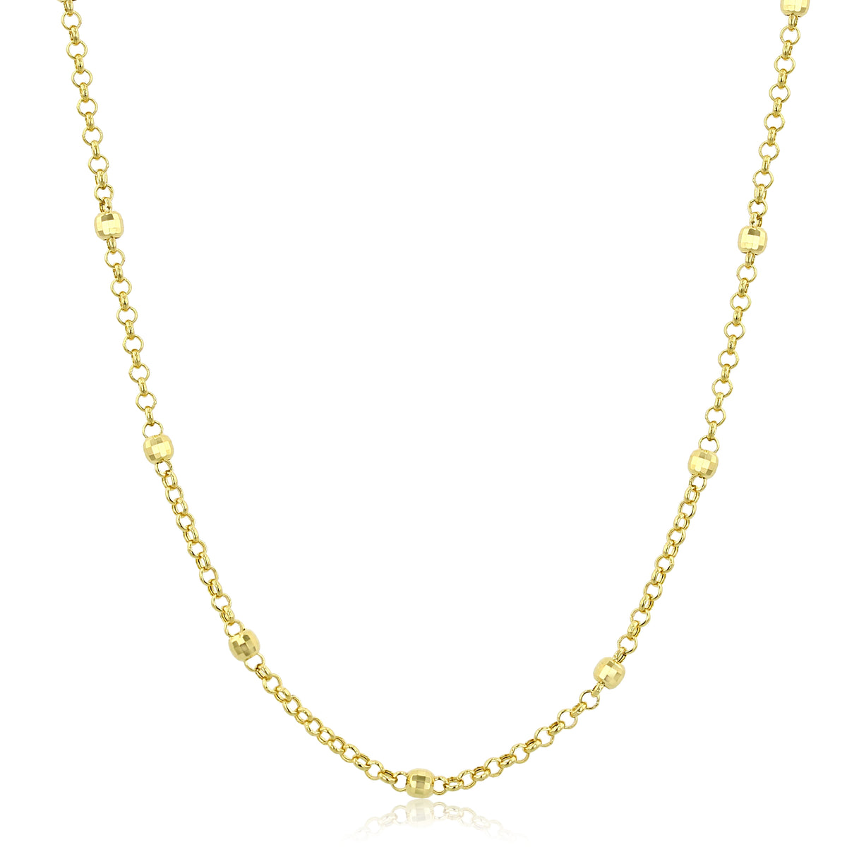 Icing On The Ring 14K Yellow Gold Beaded Link Necklace featuring small round beads spaced evenly along the 14K yellow gold chain links.