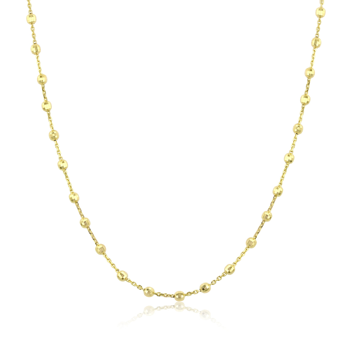 14K Yellow Gold Beaded Link Necklace featuring a yellow gold studded link chain with small, evenly spaced faceted beads.